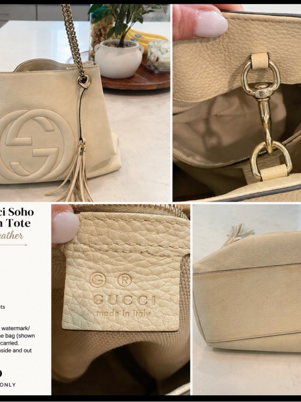 Gucci Beige Soho Pebbled Leather Tassel Shoulder Tote